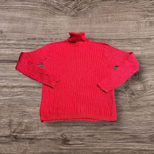 Kevo Women’s Red 100% Silk Turtleneck Cable Knit Sweater Size XL